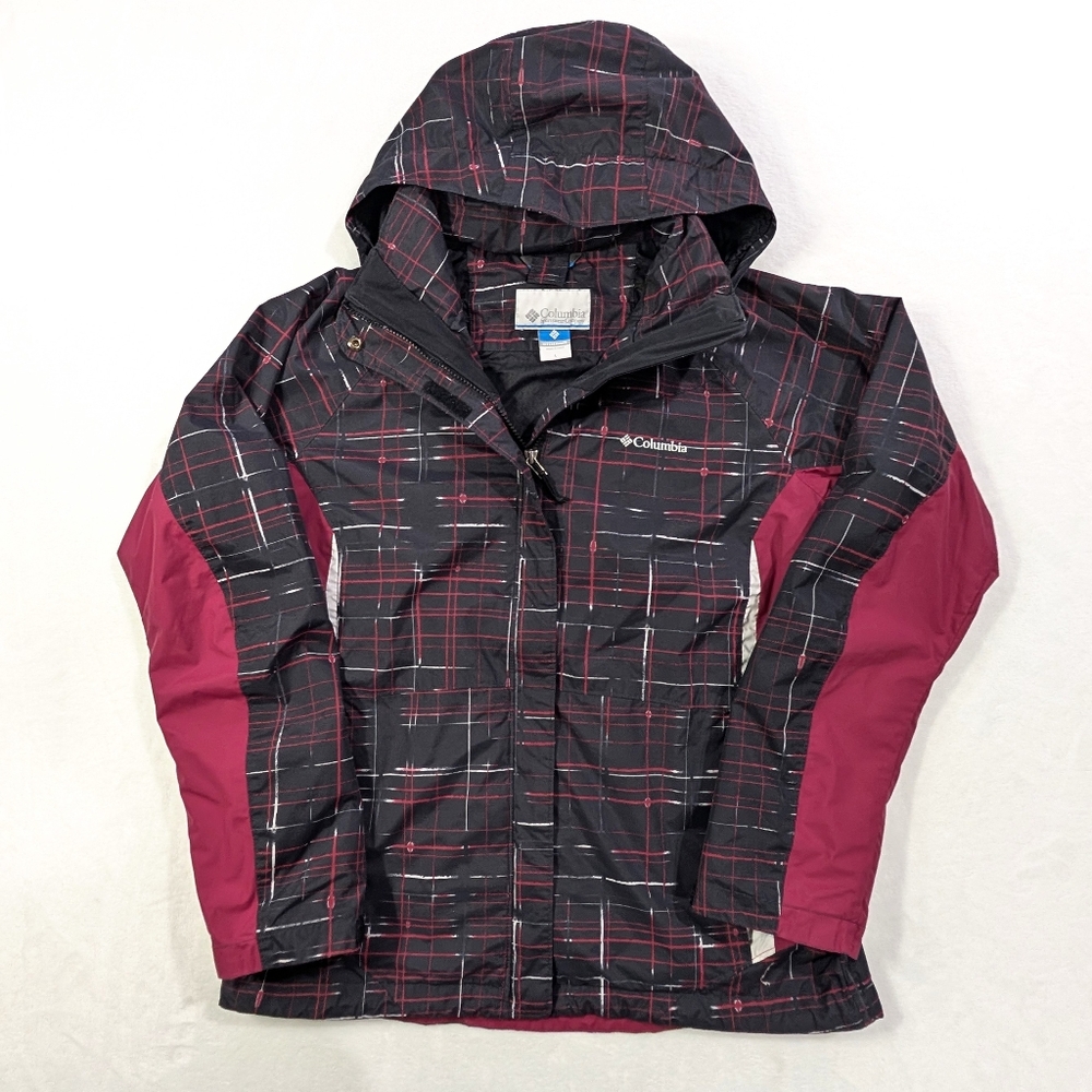 Columbia‎ Interchange Waterproof Plaid Lightweight Zip Up Jacket - Burgundy - L